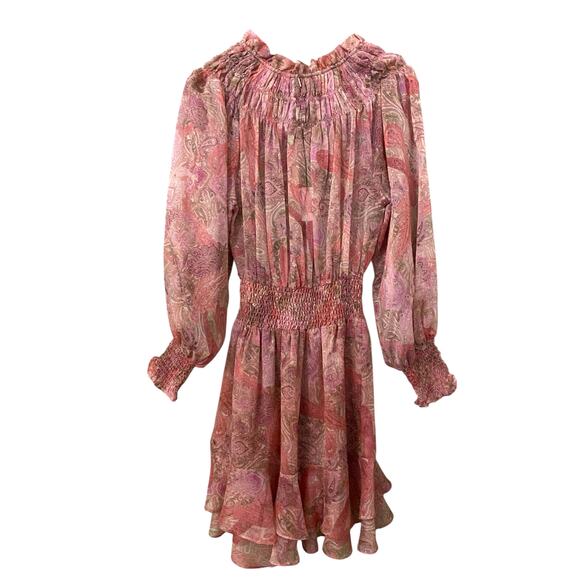 NWT Misa Almaha Mini Dress Small Pink Muted Paisley Ruffle Feminine - Picture 6 of 16